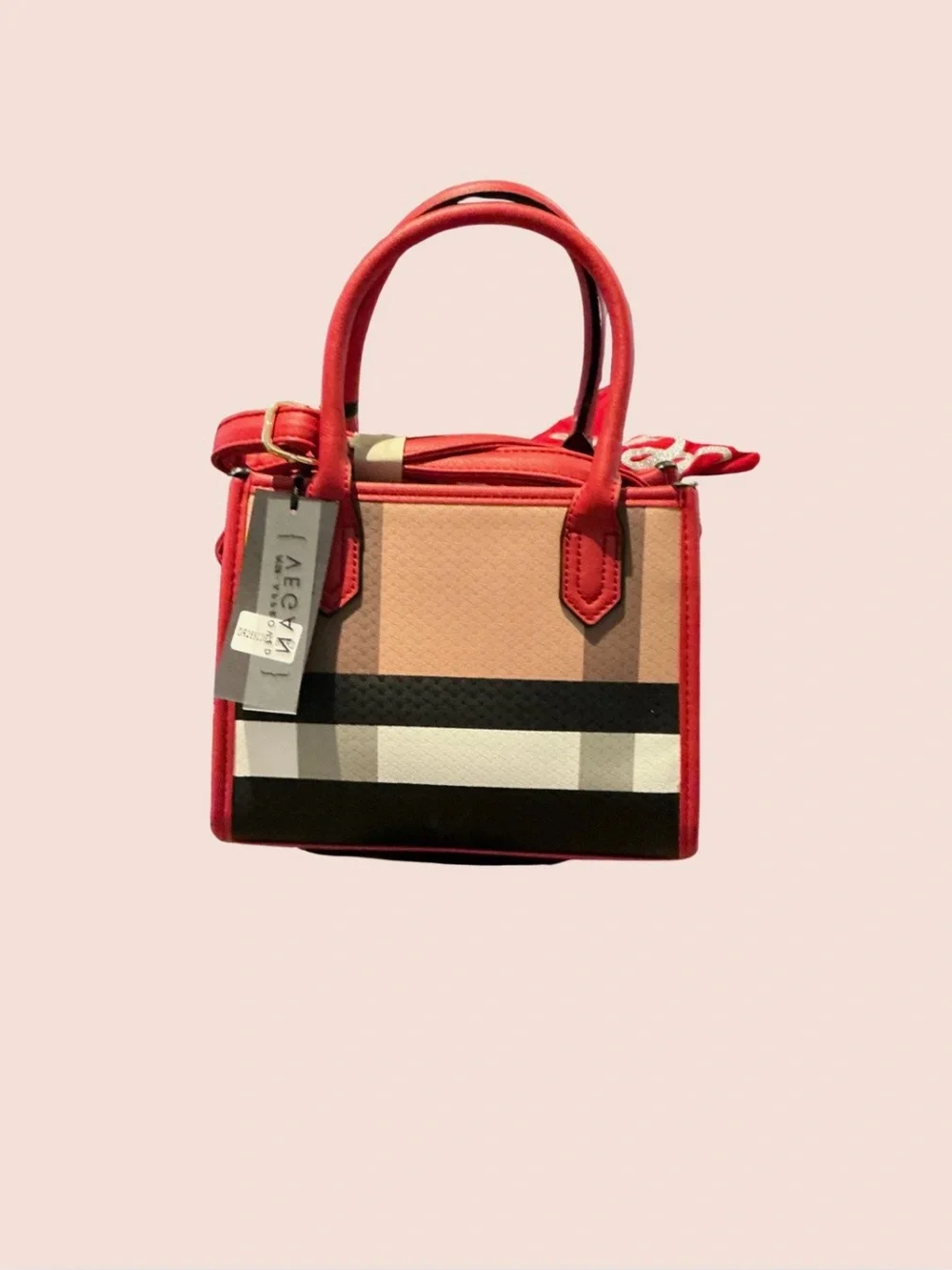 Red Plaid Tassel Satchel Handbag - Women